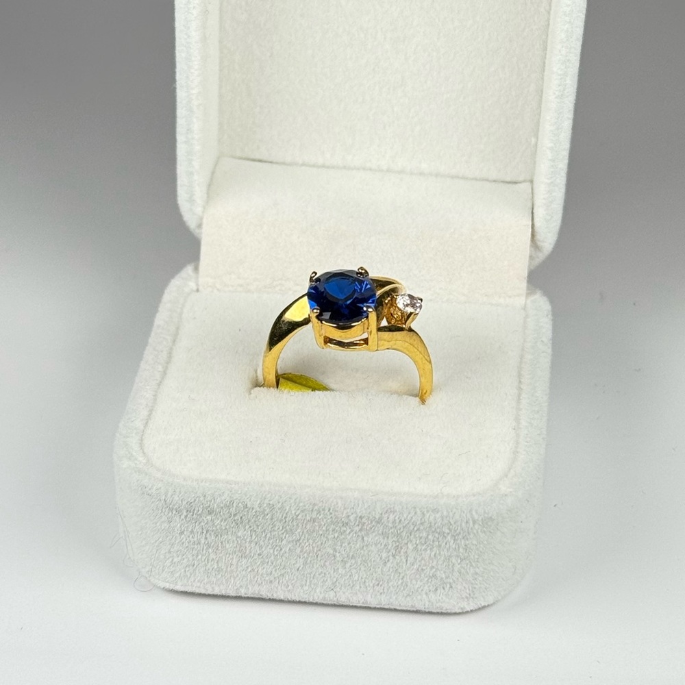 14K Gold Electroplated Blue CZ Ring Size 7 Sapphire Cubic Zirconia NEW